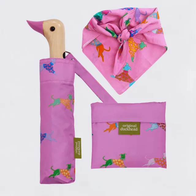 duckhead-dogs-in-pink-bundle-regenschirm-set-whippet-rosa-3-teilig image 1