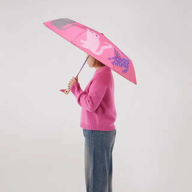 duckhead-arty-cats-regenschirm-fuchsia-katzen-holzgriff image 1