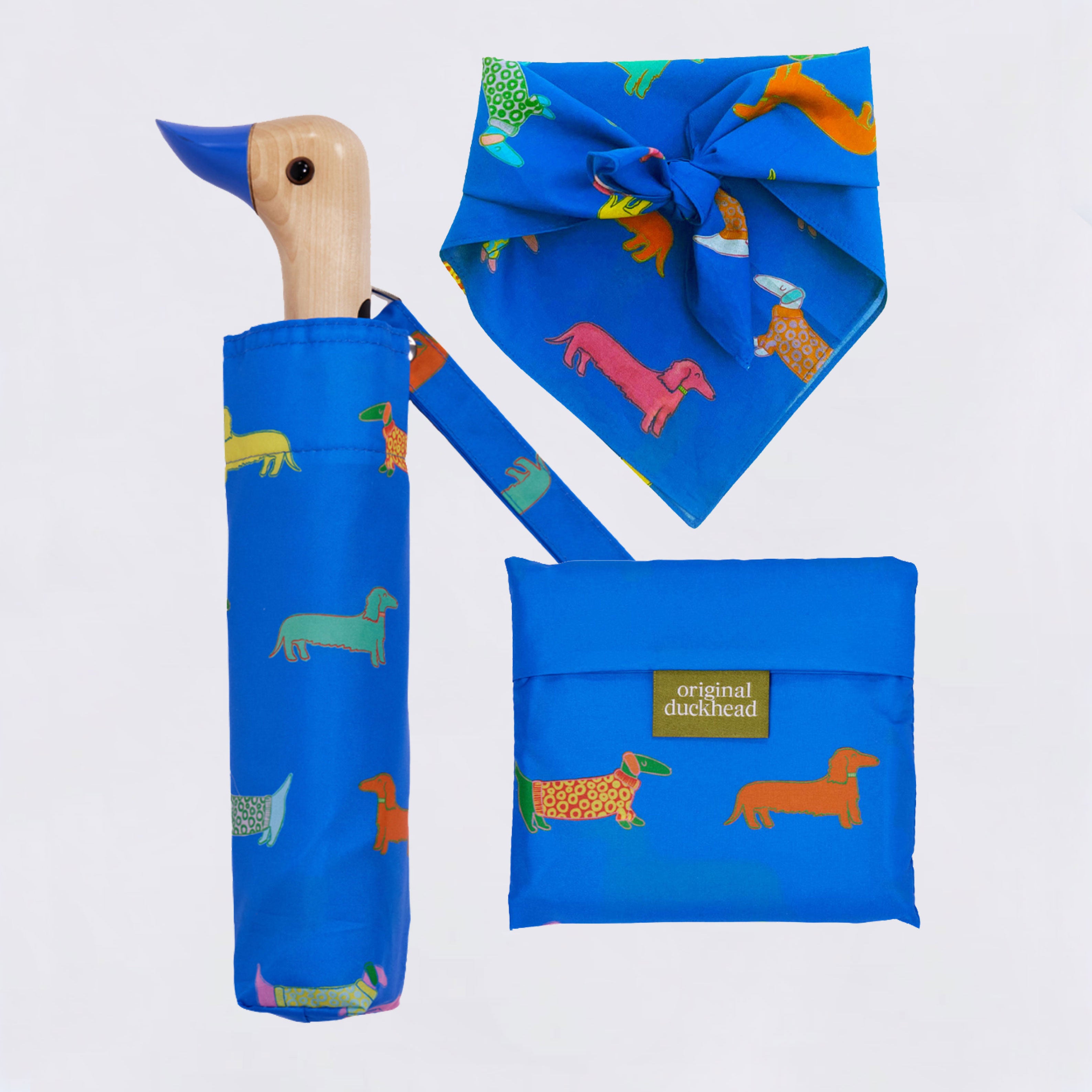 duckhead-dogs-in-blue-bundle-regenschirm-set-dackel-blau-3-teilig image 1