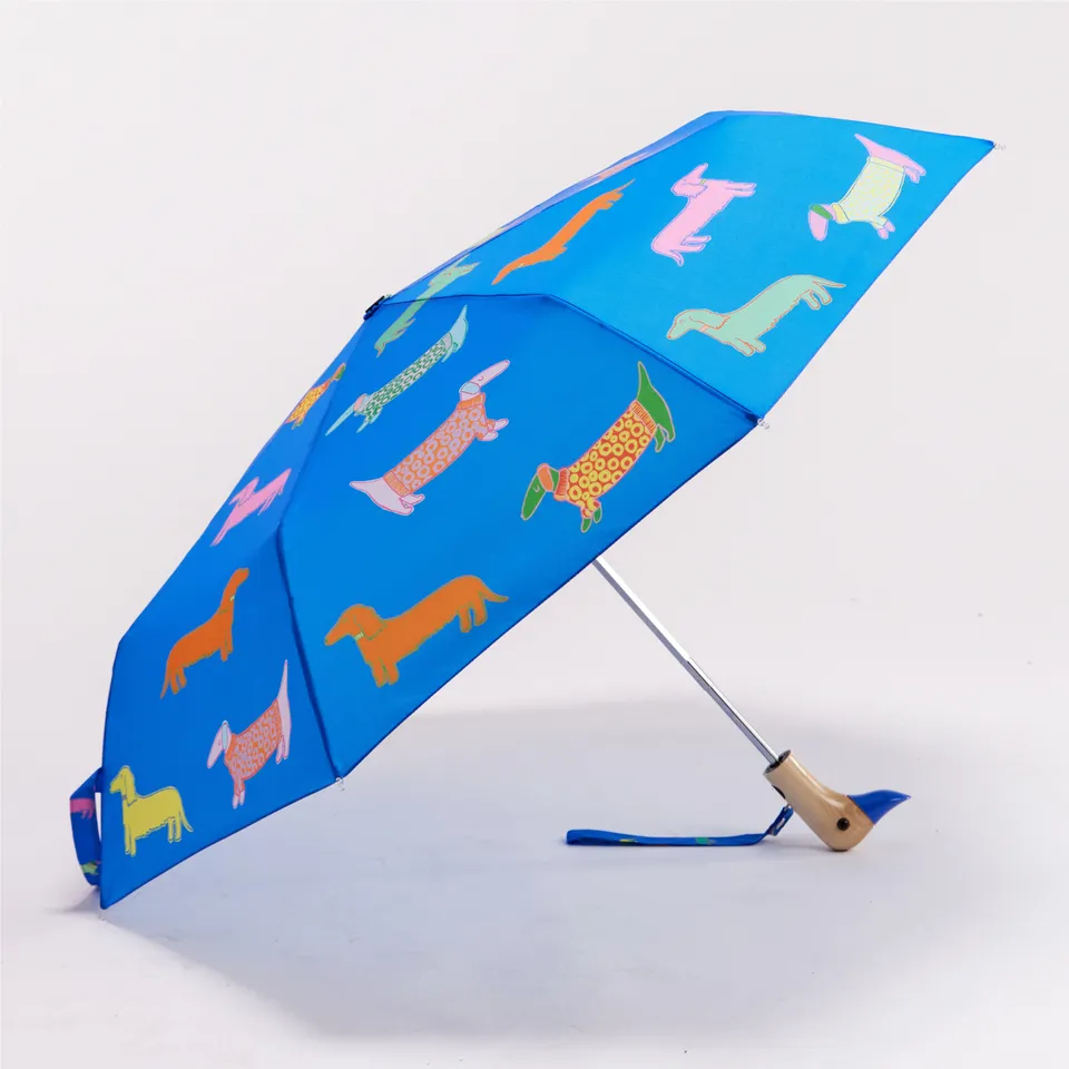 duckhead-dogs-blue-kompakt-regenschirm-dackel-ente-griff image 1