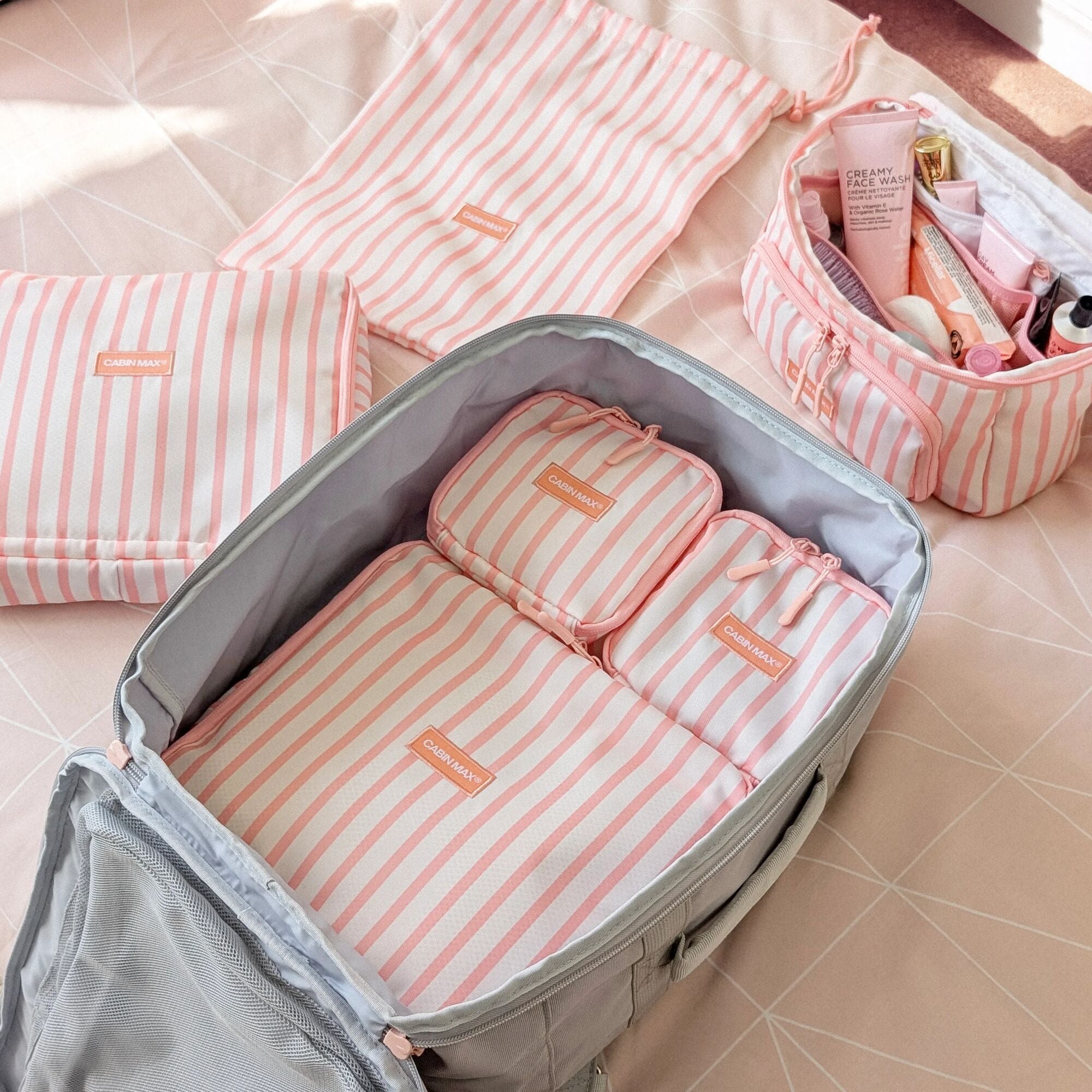 cabin-max-accessories-packing-cubes-5-teilig-rosa-gestreift-organizer image 5
