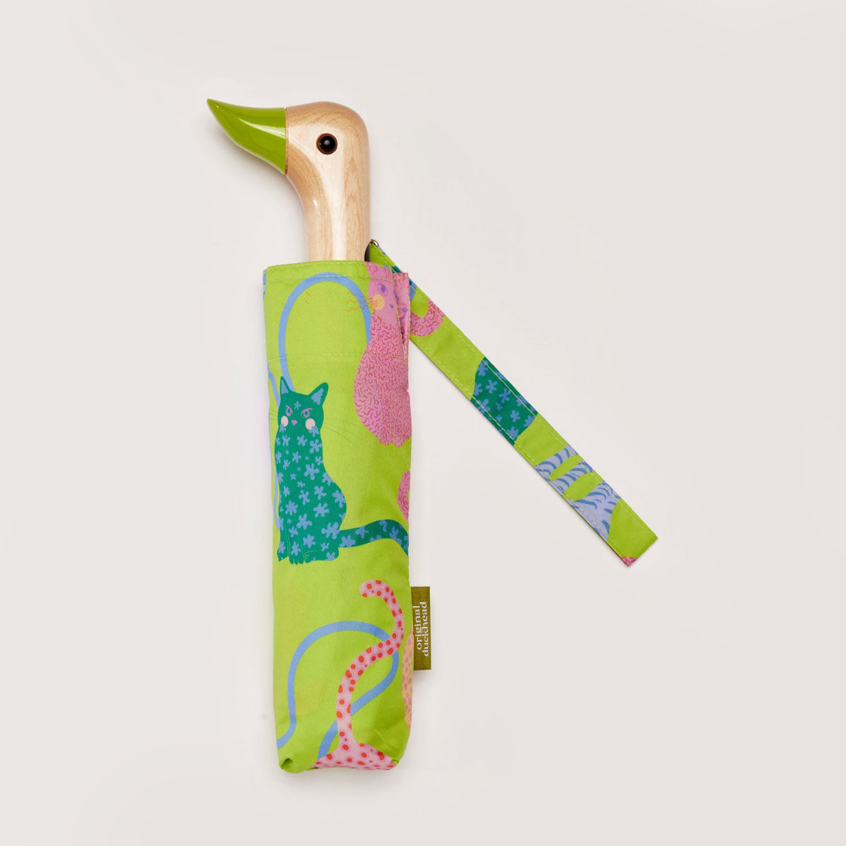 duckhead-arty-cats-lime-taschenschirm-katzenmotiv-recycelt image 4